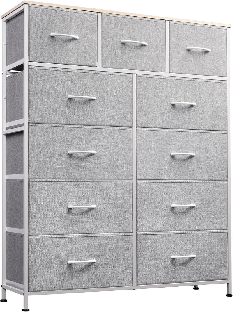 Wlive Storage Organizer Unit with 11 Fabric Bins, Storage Drawers Organizer with Steel Frame, Tall Storage Tower Organizaton for Living Room, Hallway, Office, Light Grey - Image 1